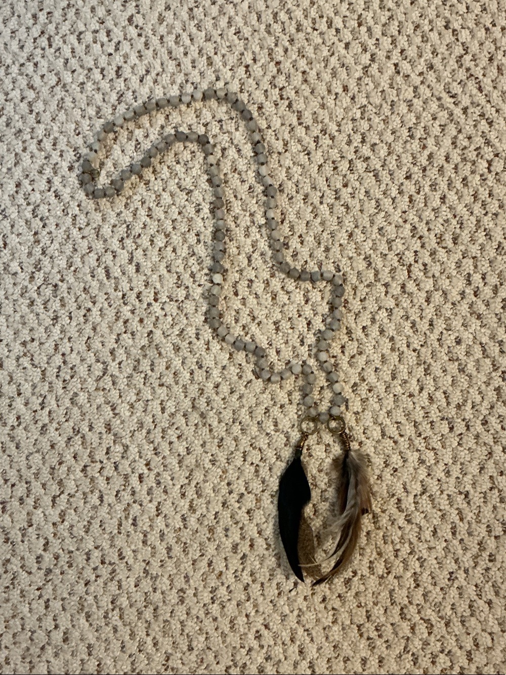 Beaded Feather Pendant Necklace - Gray